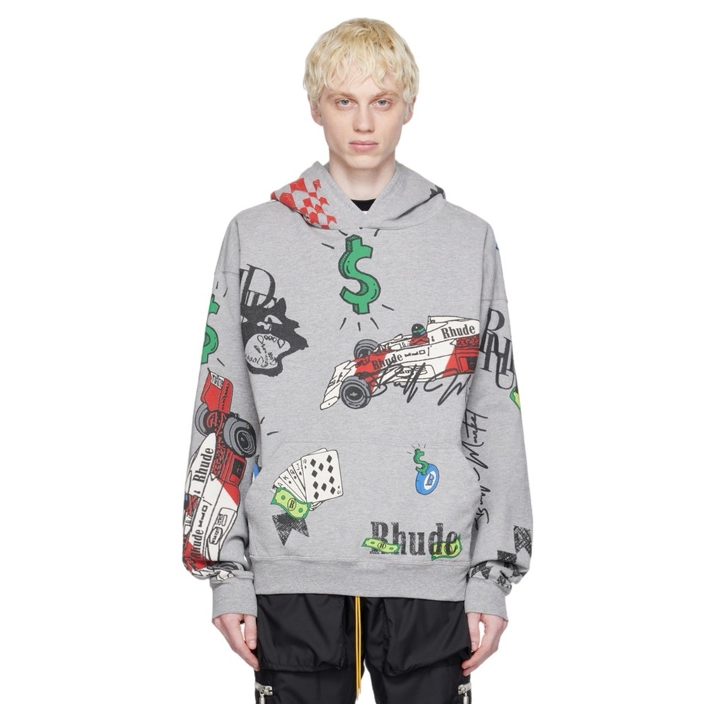 RHUDE gray doodle hoodie